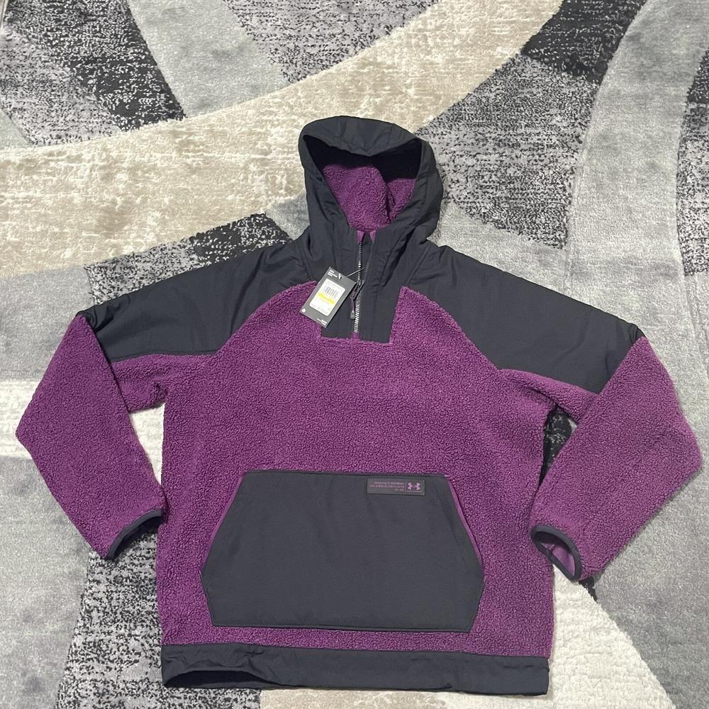 Under Armour Anorak Jacket Men Medium Purple 1/4 Zip‎ Sherpa Hoodie Gorpcore NEW